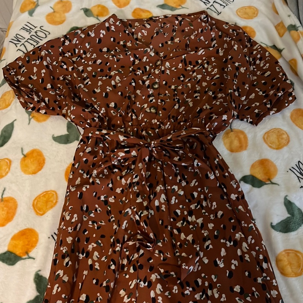Burnt Orange Maxi Fake Button Short Sleeve Dress